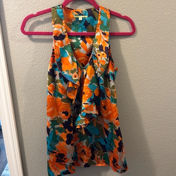 Gianni Bini Tops - Gianni Bini Floral Ruffle Racerback Sleeveless Top size XS (RP14)